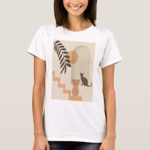 T-shirt Vase Chat Feuille Escalier, Art Géométrique Abstra