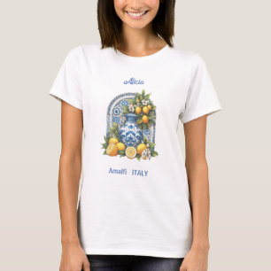 T-shirt Vase citron blanc et bleu Amalfi en céramique Ital