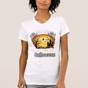T-shirt Vecteur de lune hantée Halloween fantômes et cimet