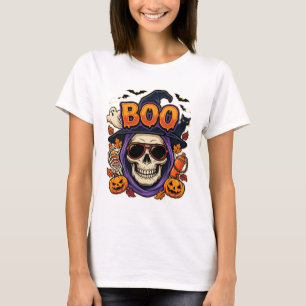 T-shirt Vecteur de lunettes de soleil crâne Boo Halloween