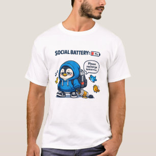 T-shirt Vecteur de manchot drôle de batterie sociale 1 pou