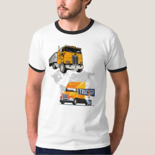 T-shirt Vecteur de semi-remorque jaune de transporteur de 