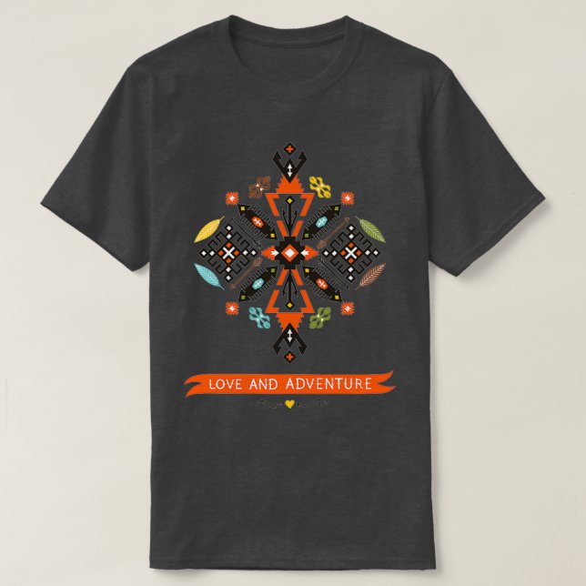 T-shirt Vecteur décoratif autochtone noir orange (Design devant)