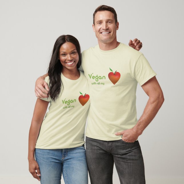 T-shirt Vegan avec tout mon coeur (coeur de pomme rouge) (Unisexe)
