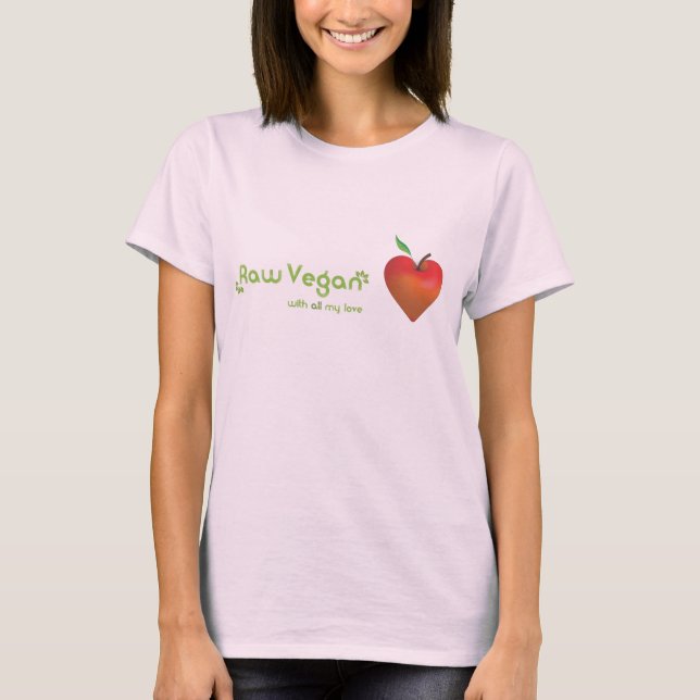 T-shirt Végan cru avec tout mon amour (coeur de pomme roug (Devant)