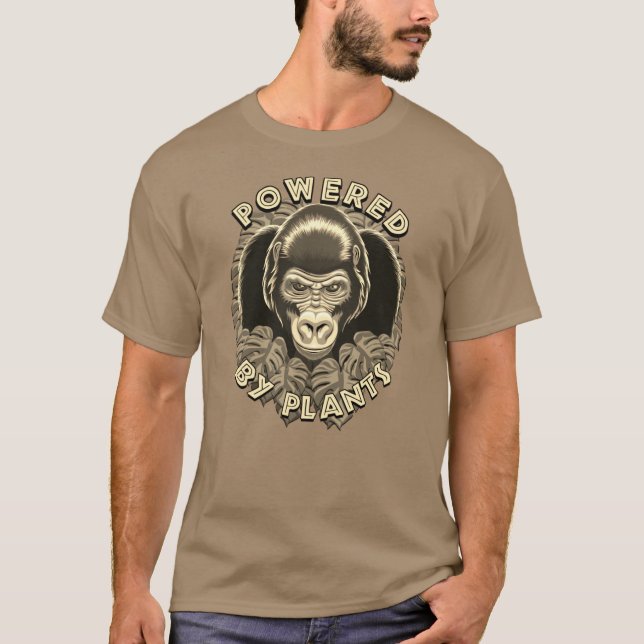 T-shirt Vegan Gorilla - Propulsé Par Citation Plante (Devant)