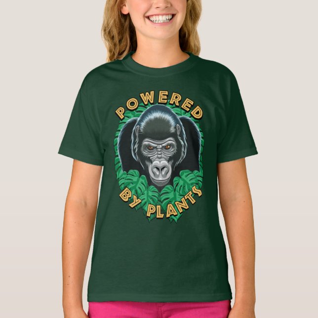 T-shirt Vegan Gorilla - Propulsé Par Citation Plante (Devant)