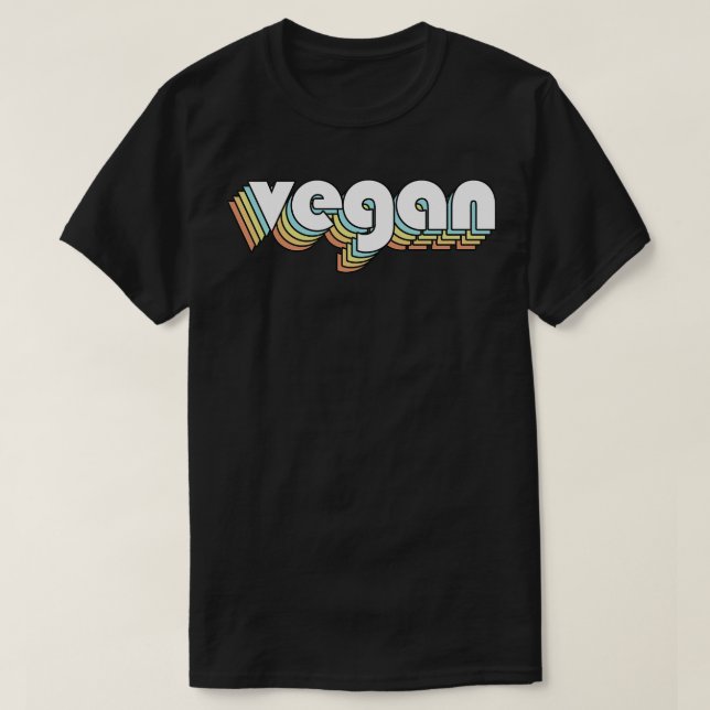 T-shirt Vegan Retro Rainbow Typographie style défraîchi (Design devant)