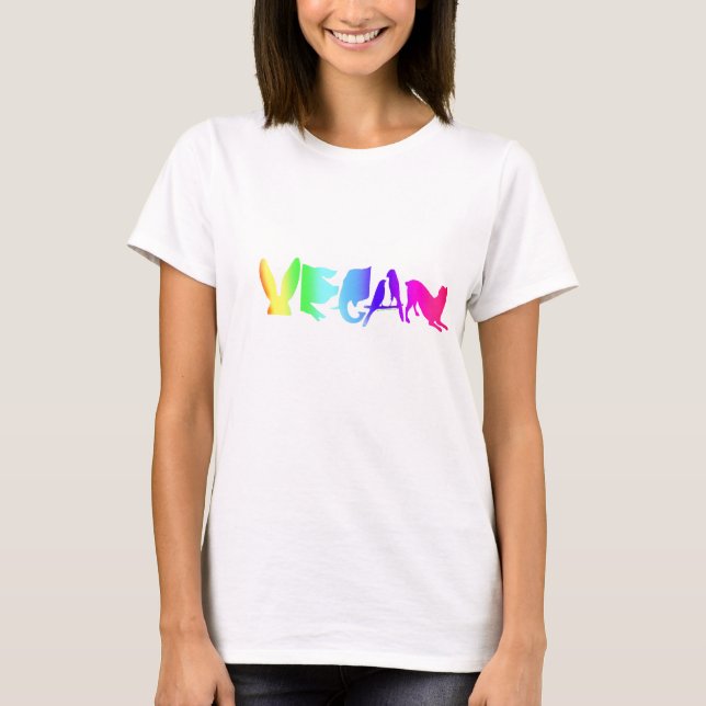 T-SHIRT VEGAN SYMBOL RAINBOW SUR LES FEMMES CE QUI LONGE (Devant)