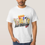 T-shirt Vegas épousant juste marié<br><div class="desc">Planification d'un mariage de Vegas ? Voici une conception pour les nouveaux mariés ! VEGAS d'or juste Married entouré avec la fente 777 de gros lot, le nerf de boeuf, la roulette et les jetons de poker. T-shirts, tasses et plus de jeunes mariés de cadeau. Notre lune de miel, jeunes...</div>