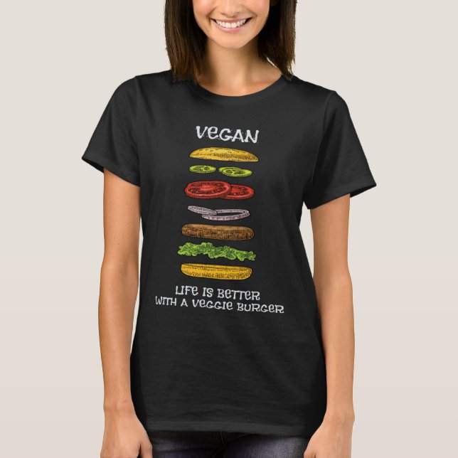 T-shirt Végétalien avec un burger végétarien (Devant)