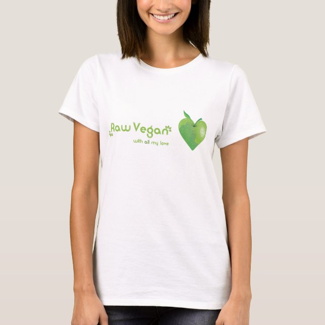 T-shirt Végétalien cru avec tout mon amour (coeur vert de (Devant)