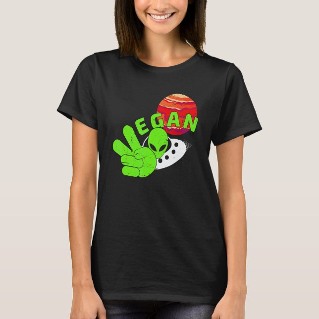 T-shirt Végétalien Signe de Paix Alien Rétro (Devant)