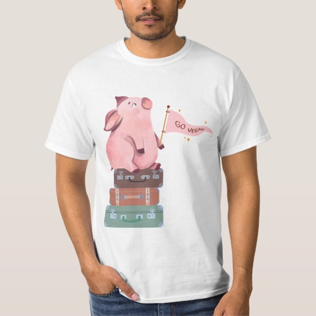 T-shirt Végétaliser avec un cochon rose mignon (Devant)