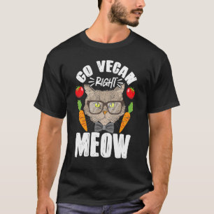 T-shirt Végétarien Chat Go Vegan Droite Meow Animal Vintag