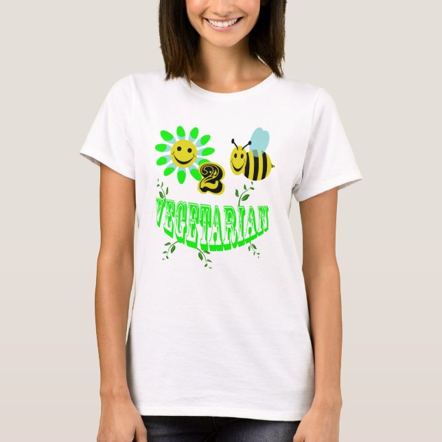 T-shirt végétarien heureux de 2 abeilles (Devant)