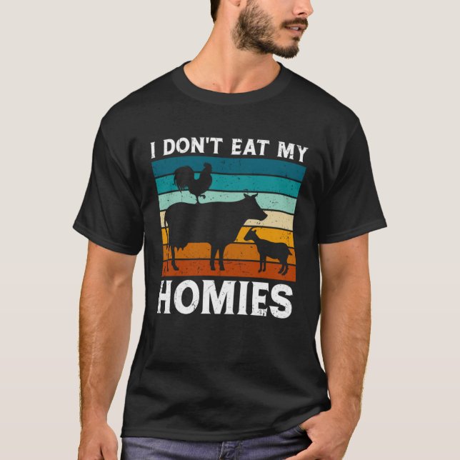 T-shirt Végétarien Je ne mange pas Mes Hommes Vegan Retro (Devant)
