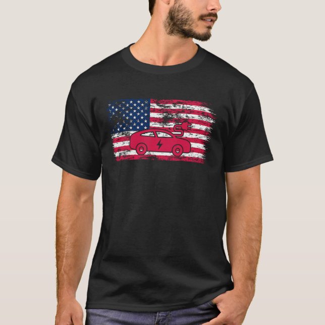 T-shirt Véhicule électrique EV Electric American Flag Patr (Devant)