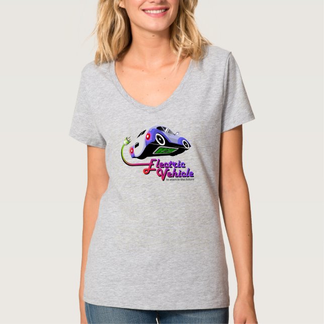 T-shirt Véhicule électrique futur | Cou-V féminin (Devant)