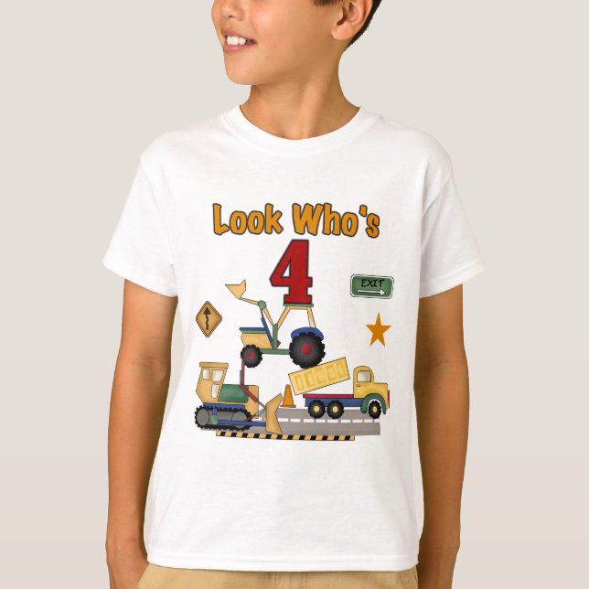 T-shirt Véhicules de construction 4e chemises d'anniversai (Devant)