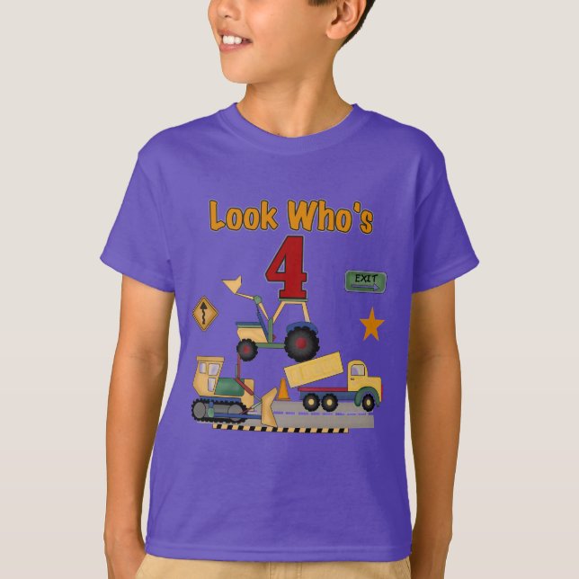 T-shirt Véhicules de construction 4e chemises d'anniversai (Devant)