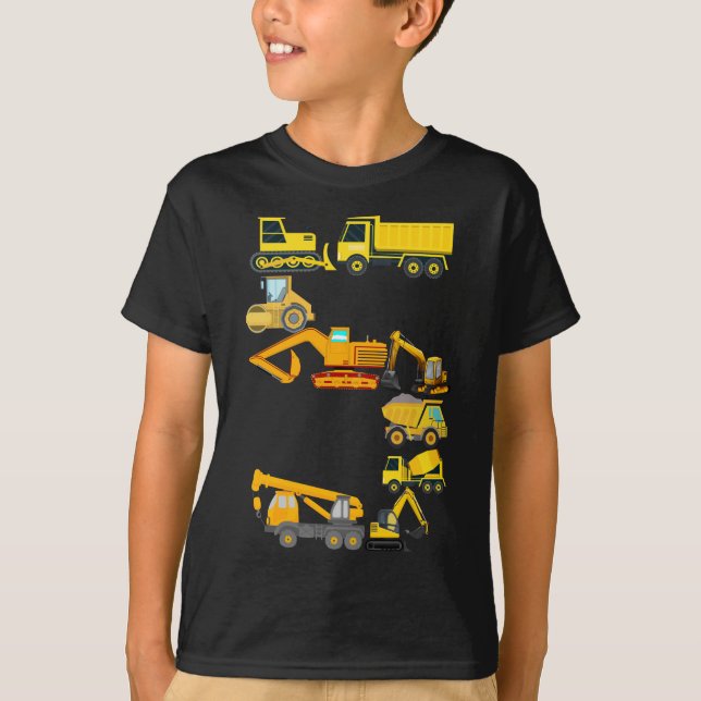 T-shirt Véhicules De Construction Camions Pour 5 Cinq Ans (Devant)