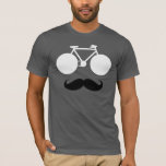 T-shirt vélo blanc avec moustache<br><div class="desc">Un visage où les yeux sont les roues moto,  avec une moustache noire. Idée mode moustache pour les motards</div>