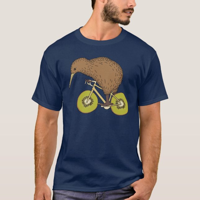 T-shirt Vélo d'équitation de kiwi avec des roues de kiwi (Devant)
