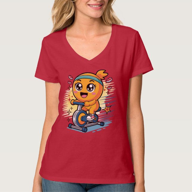 T-shirt Vélo d'exercice de cyclisme orange mignon dessin a (Devant)