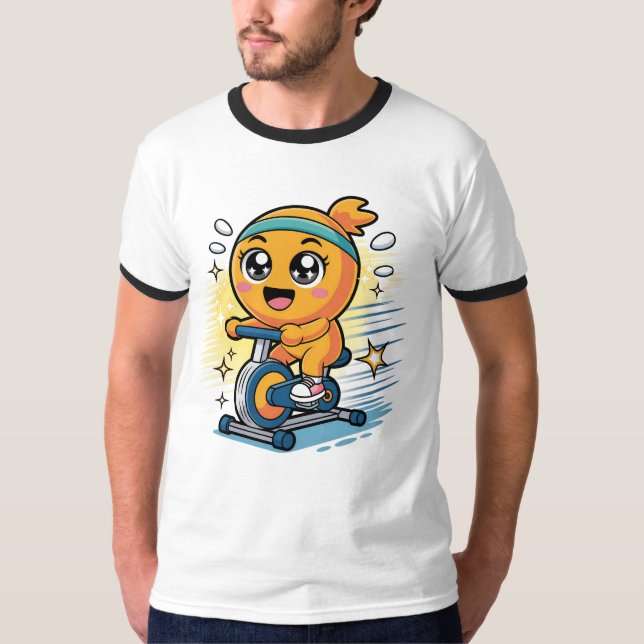 T-shirt Vélo d'exercice de cyclisme orange mignon dessin a (Devant)