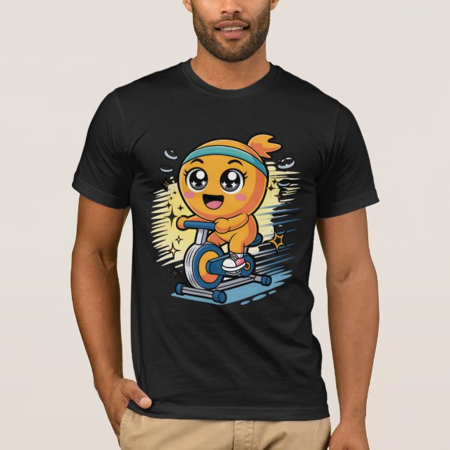 T-shirt Vélo d'exercice de cyclisme orange mignon dessin a (Devant)