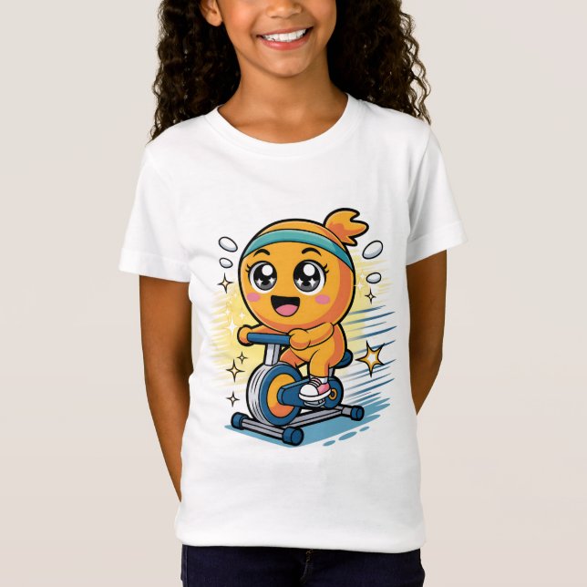 T-Shirt Vélo d'exercice de cyclisme orange mignon dessin a (Devant)