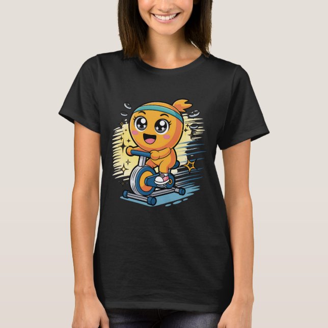 T-shirt Vélo d'exercice de cyclisme orange mignon dessin a (Devant)