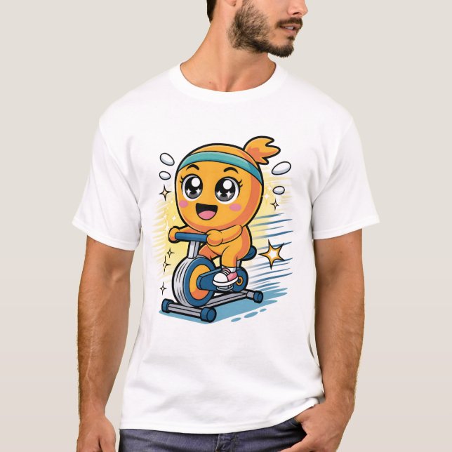 T-shirt Vélo d'exercice de cyclisme orange mignon dessin a (Devant)
