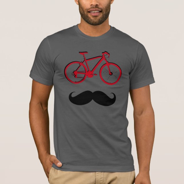 T-shirt vélo rouge et moustache (Devant)