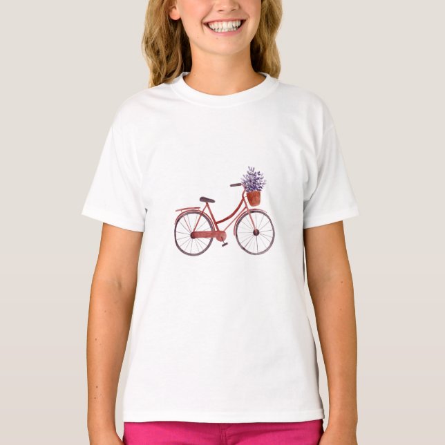 T-shirt Vélo rouge vintage avec aquarelle lavande (Devant)