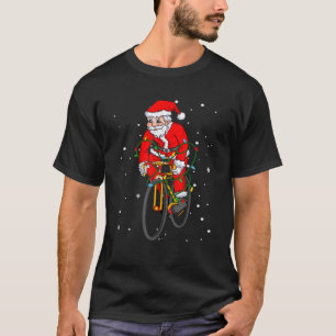 T-shirt Vélo Vélo Santa Claus Lumières Arbre de Noël