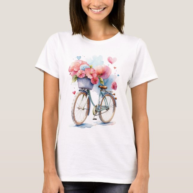 T-shirt Vélo vintage avec Coeurs en Aquarelle (Devant)