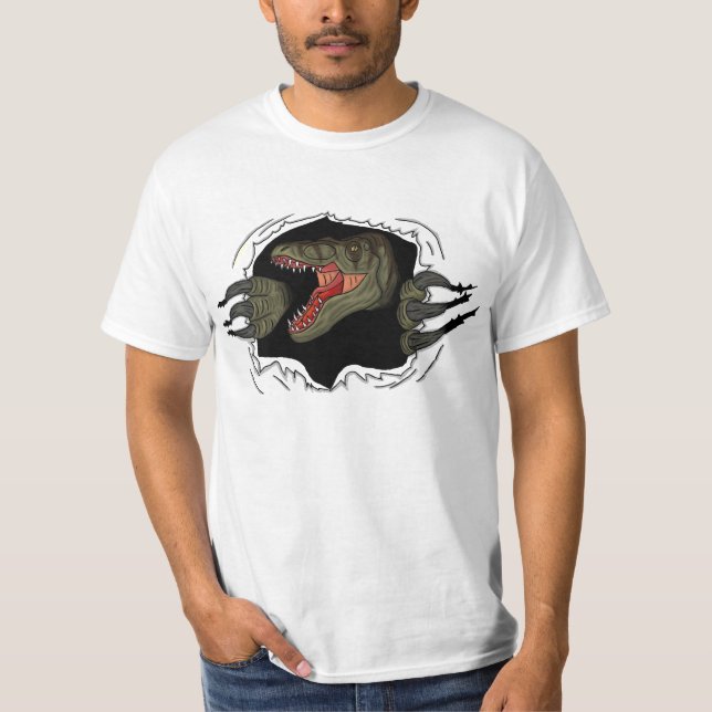 T-shirt Velociraptor déchirant par la chemise (Devant)