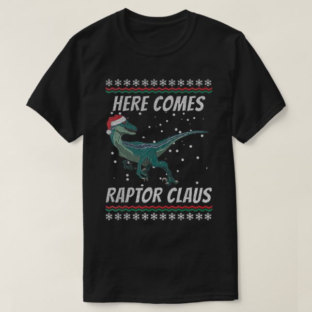 T-shirt Velociraptor Noël Voici Le Raptor Claus Chr (Design devant)