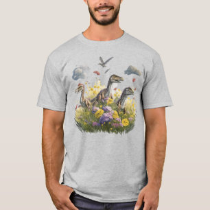T-shirt Velociraptors dans une prairie