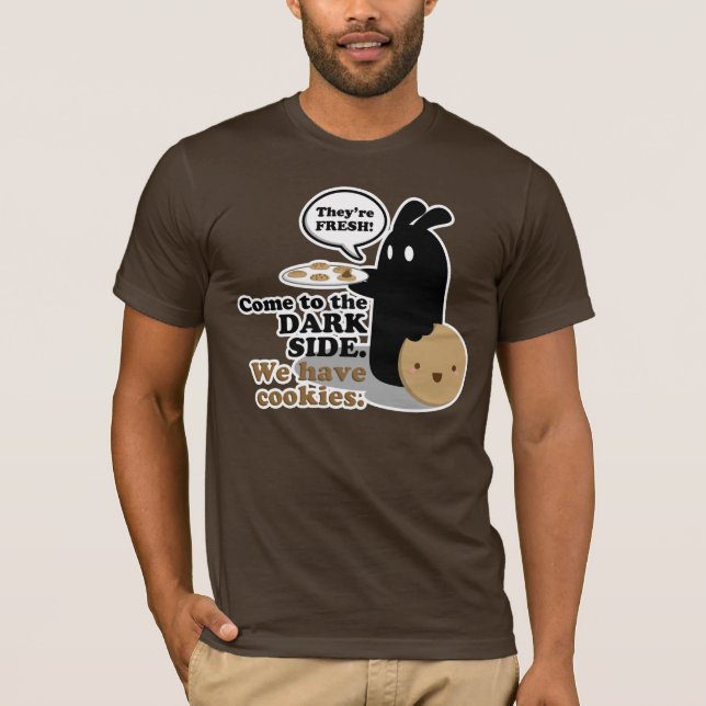 T-shirt Venez au côté en noir. Nous prenons des biscuits. (Devant)