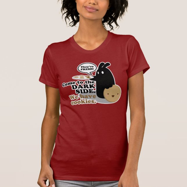 T-shirt Venez au côté en noir. Nous prenons des biscuits. (Devant)