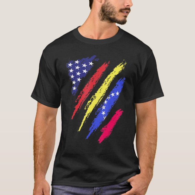 T-shirt Vénézuéla Américaine Drapeau Cultivé USA Patriot H (Devant)