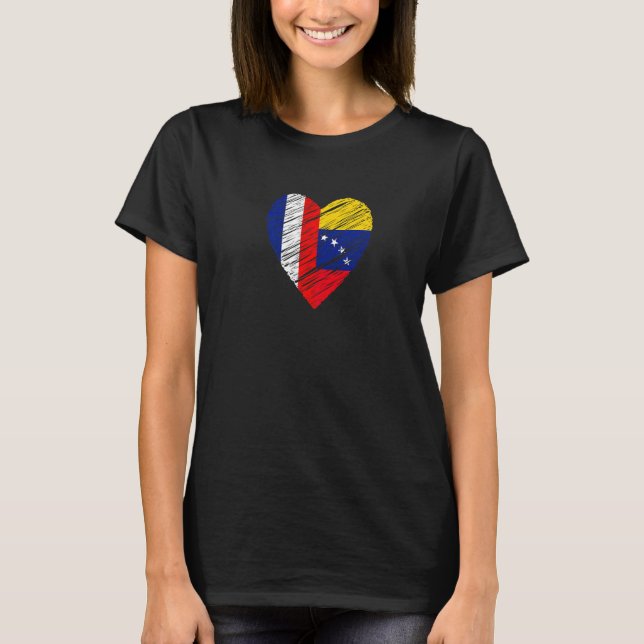 T-shirt Venezuela France Heart French Flag Venezuelan Flag (Devant)