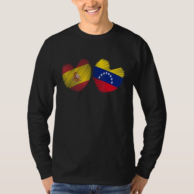 T-shirt Venezuela Spain Heart Spanish Flag Venezuelan Flag (Devant)