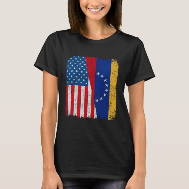 T-shirt Venezuelan American Flag Half USA Venezuela Root P (Devant)
