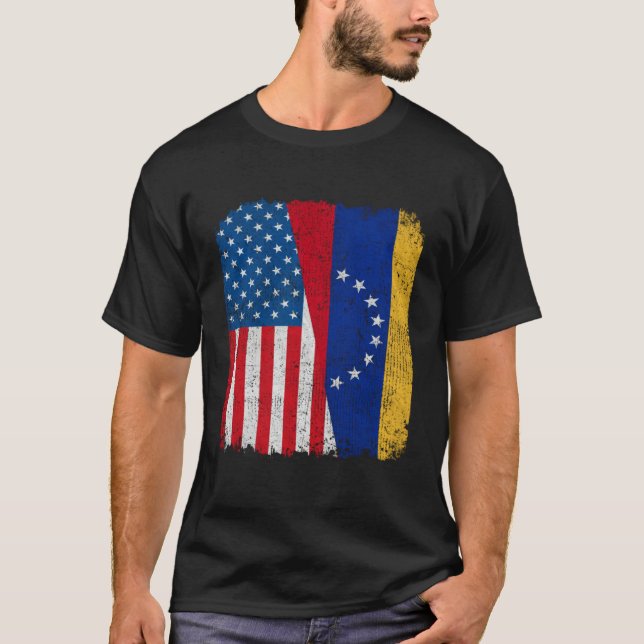 T-shirt Venezuelan American Flag Half USA Venezuela Root P (Devant)