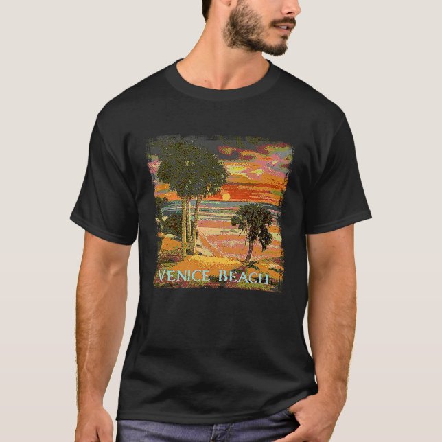 T-shirt Venice Beach CA Sunset Palm Tree Beach Retro Vinta (Devant)