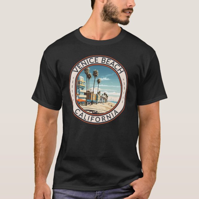 T-shirt Venice Beach California Bowwalk Travel Art Retro (Devant)